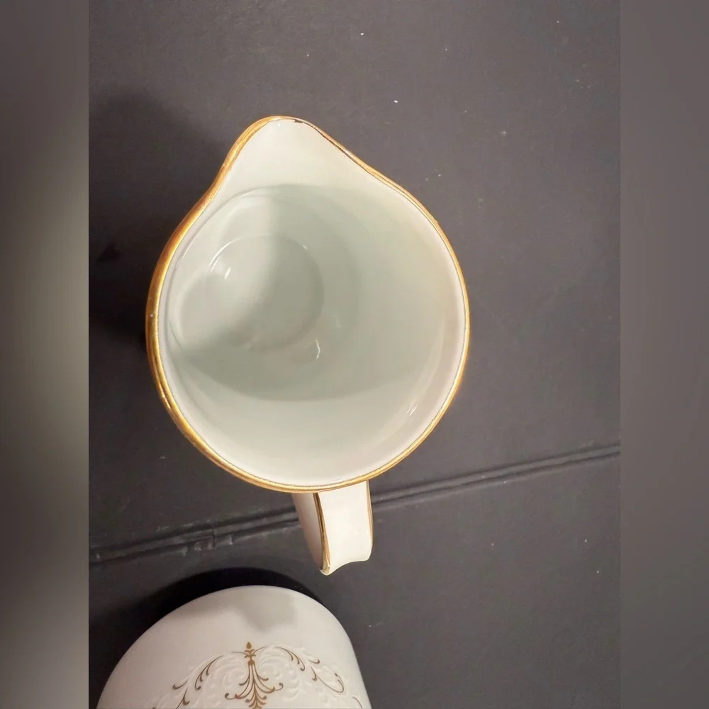 Noritake China: Creamer & Sugar Bowl Courtney Pattern 6520 White & Gold Vintage